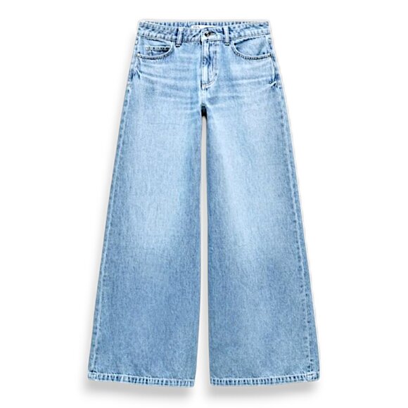 Zara high rise ligh blue extra wide leg palazzo jeans women's US 4 - Picture 2 of 11